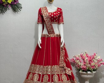 Beautiful Red Lehenga Choli For Women Indian Wedding Party Wear Ghagra Choli Designer Festive, Engagement ,Sangeet Lengha Choli