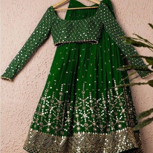 Mehndi green georgette party wear Palazzo suit online dresses - fealdeal