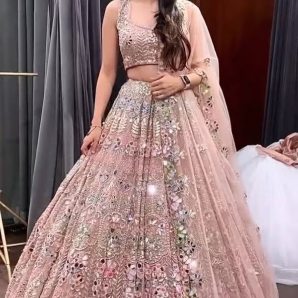 Peach Soft Net Lehenga Choli With Sequence Embroidery Work And Soft Net Dupatta For Women, Party Wear Lehenga Choli , Bridesmaid Choli