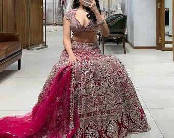 Red Georgette Lehenga Choli With Embroidery Work And Heavy Net Dupatta For Women, Wedding Lehenga, Designer Lehenga Choli, Bridal Lehenga