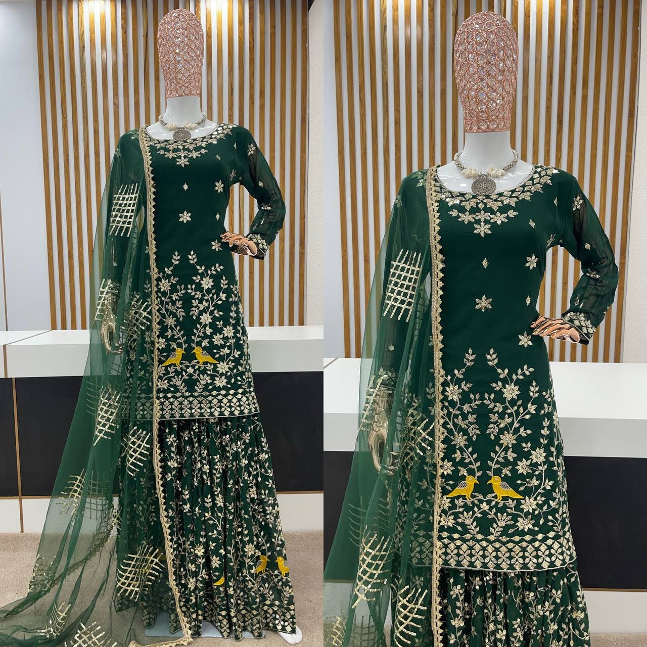 Elegant Green Net Partywear Sharara - Rent main image 1