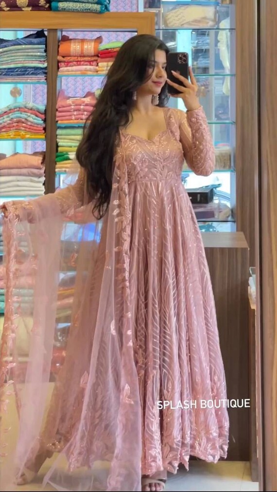 Pink Bridal Indian Pakistani Anarkali Gown In Net SFSA235802 –  ShreeFashionWear