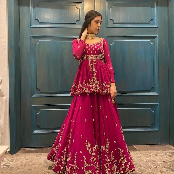 Designer Georgette Pink Top, Lehenga And Dupatta With Embroidery And Sequence Work, Top Lehenga Set, Pakistani Dress, Wedding Outfit