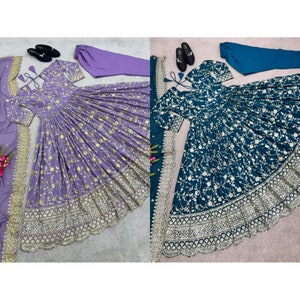 Designer Party Wear Look Gown, Bottom And Dupatta, Pakistani Embroidered Dress, Wedding Guest Outfit, Indian Wedding Gown, Long Flared Dress