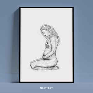Pregnancy Wall Art Print – Minimalist Line Drawing of Expecting Mother