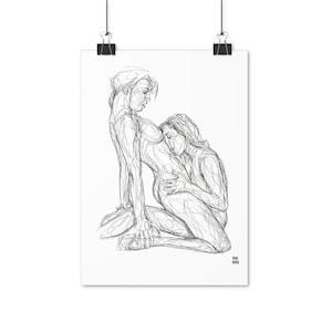 Lesbian Sensual Line Art Print (EU) 11.7&quot; x 16.5&quot; by Nuditat