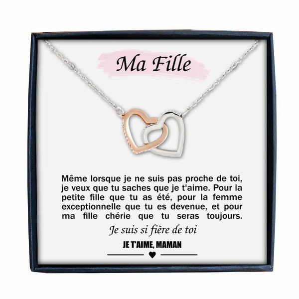 Personalized Necklace for Women with Pendant in the Shape of Intertwined Hearts Containing a Message of Love for Your Daughter Signed Mom
