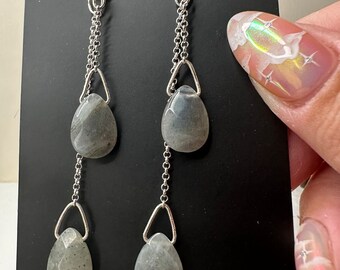 Labradorite Teardrop Double Dangle Earrings