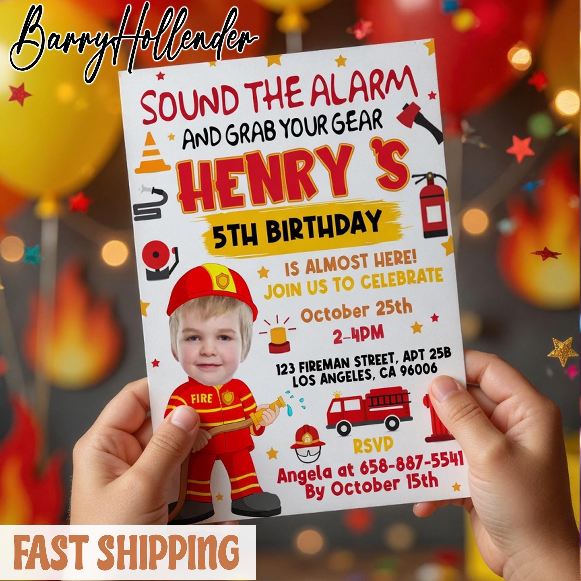 Firefighting Invitation Editable Firefighter Birthday Invitation With Photo - Fireman With Face ...