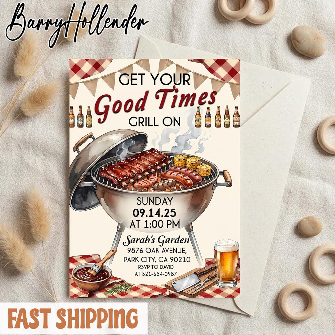 Spring Cookout Invite BBQ Party Invitation Card, Summer Cookout Invite, Backyard Barbecue ...