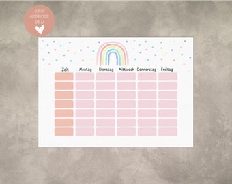 Rainbow timetable as a PDF download I Personalized gift for school enrollment I PDF A4 timetable