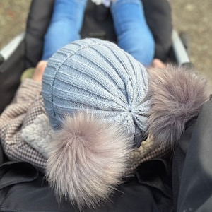 Baby Knit Hat with Double Pom Poms, Winter Newborn Beanie