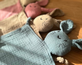Personalized Bunny Muslin Baby Comforter, Rabbit Lovey