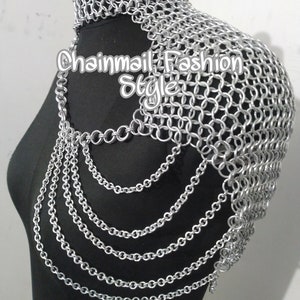 Chainmail One Side shoulder jewelry, Japanese Weav Collared Neck Armor, Chain Layers Aluminum Jump Rings Renfaire Cosplay Wedding Costume