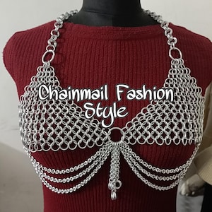 Chainmail Bra, Chains Lyers Halter Bra Or Bikini Top, Metal Harness with body Chains & Punk Armor, Chainmaille Silver Body Jewelery Gift
