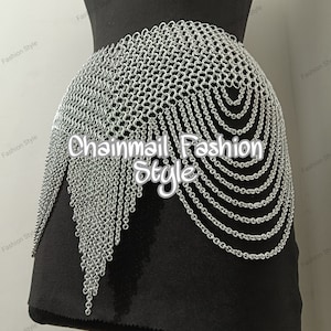 Chainmail Silver SET Shoulder Chain & Skirt, Rave outfit, festival jewelry, Waist Chain, Christmas Party Dress, Cosplay Ren faire Mini Skirt