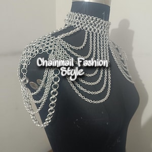 Chainmail shoulder collar jewelry with small chain layers aluminum jump rings neck piece wedding cosplay costume festival renaissance faire