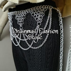 Chainmaille dames/meisjes zilveren riem, metalen buikriem met ketting, hoge tailleriem, lichaamssieraden, driehoekige ontwerpkettingriem, vintage riem