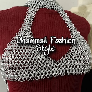 Chainmail Bra, Chains Lyers Halter Bra Or Bikini Top, Metal Harness with body Chains & Punk Armor, Collared neck Chainmaille Body Jewelery