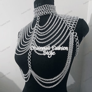 Chainmail Harness, Shoulder jewelry,  Chainmaille Chains Lyers Jump Rings Costume, Choker Neck, Wedding Cosplay Costume, Rave Outfits Gift