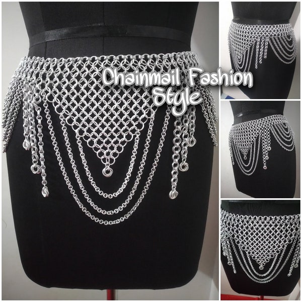 Chainmail Belt/Mini Skirt/Swim Skirt, Chainmaille Ornamental Belly Dance Waist Belt, Aluminium Handmade Gypsy Medieval Cosplay LARP Jewelry