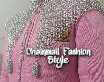 Chainmail Shoulder, Chainmaille middeleeuws cosplaykostuum, aluminium sjaal met open voorkant, Moederdagcadeau, dubbele stijl uniseks slijtage re-enactment