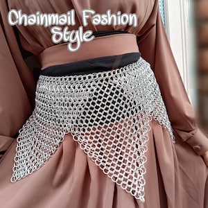 Chainmail Overlap Skirt, Chainmaille Antique Silver Renfaire Aluminium Corset Costume, Belly Belt/Skirt, Boho Style Adjustable Skirt Gift