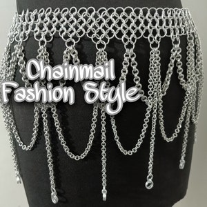 Chainmail Mini Skirt/Waist Belt, Chainmaille Ornamental Belly Dance Belt,  Medieval Cosplay Renfaire Belt, Fringed costume,Christmas Gift