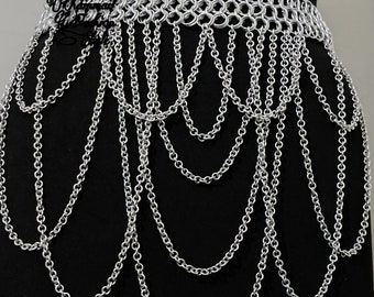 Chainmaille Chain Layers Belt, Chainmail Waist Belt, Aluminium Mini Skirt, Fringed BodyJewellery, High Waist Silver Accessory, Handmade Gift