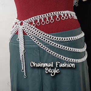 Riem maliënkolder, tailleriem met hangende kettingen aan de zijkant, maliënkolder buikdansaccessoires, Ren Faire-sieraden, maliënkolderoutfit gif
