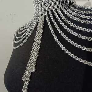 Chainmail shoulder jewelry with Dangling small  chain layers, aluminum jump rings neck piece, Christmas wedding Costume, larp body jewelry