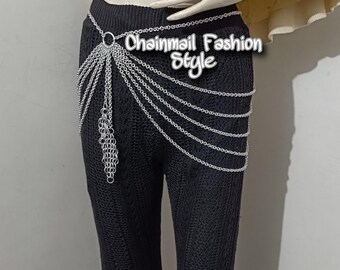 Layered Kettenhemd Gürtel, Silber Quaste Taille Kette, Punk Kleid Gürtel