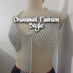 Chainmail Bra, Chains Lyers Halter Bra Or Bikini Top, Metal Harness with body Chains & Punk Armor, Chainmaille Silver Body Jewelery Gift