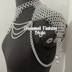 Chainmail Shoulder Fashion Jewelery With Chain Layers, Metal Aluminum Jump Rings Neck Piece, Chainmail Body Chain, Medieval cosplay Renfaire