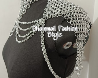 Chainmail Shoulder Jewelry, Aluminum Jump Rings, Medieval Cosplay Renfaire