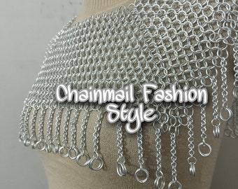 Chainmail Square Shoulder, Chainmaille middeleeuws cosplaykostuum, aluminium sjaal, Moederdagcadeau, dubbele stijl uniseks slijtage re-enactment