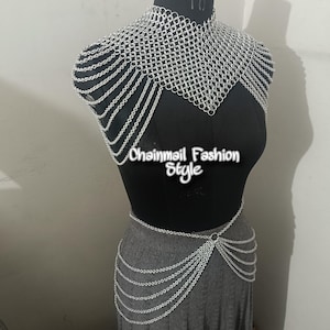 Chainmail collar with small shoulder chain layers metal aluminium chainmail jump rings neck piece cosplay costume festival renaissance faire