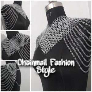 Chainmail collar with small shoulder chain layers metal aluminium chainmail jump rings neck piece cosplay costume festival renaissance faire