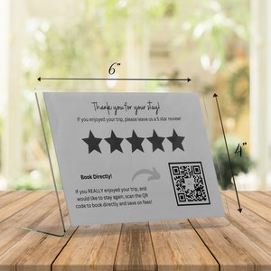 Five Star Review Request Sign for Your Airbnb, VRBO, & Vacation Rentals with Customizable QR Code Link to Your Direct Booking Website