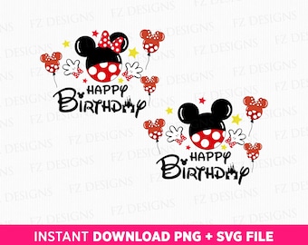 Mouse Ears Happy Birthday SVG, Balloons, Family Birthday (Instant Download)