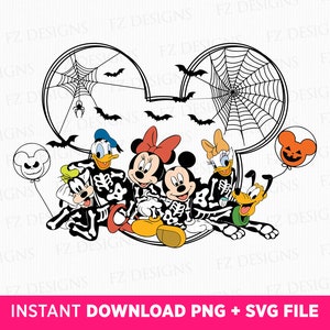 Happy Halloween Svg, Halloween Mouse and Friends Svg, Skeleton Mouse and Friends Svg, Mouse Ear Balloons and Bats, Png Svg Files For Print