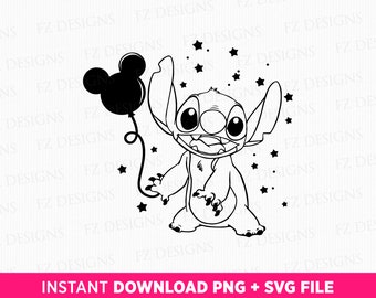 Cute Character with Balloon Svg, Family Trip Svg, Magical Kingdom, Mouse Ear Balloon and Star Svg, Vacay Mode, Png Svg Files For Print