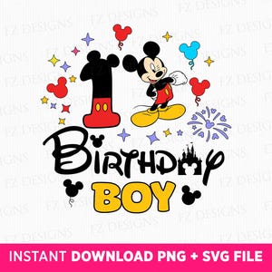 Birthday Boy Svg, Mouse Birthday Svg, First Birthday Svg, Magical Kingdom Svg, Stars and Balloons Svg, Png Svg Files For Sublimation