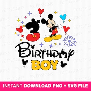 3 jaar oude verjaardag Svg, feestvarken Svg, muis verjaardag Svg, Magical Kingdom Svg, sterren en ballonnen Svg, Png Svg-bestanden voor sublimatie