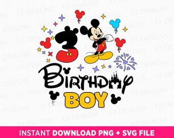 3rd Birthday Boy Mouse SVG, Magical Kingdom, Balloons (PNG SVG)