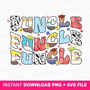 Amigos de juguete Funcle Svg, Funcle cumpleaños svg, carta ondulada Funcle svg, viaje familiar svg, vacaciones familiares svg, archivos png svg, descarga instantánea
