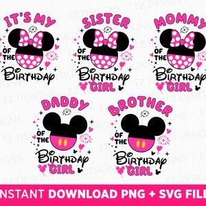 Bundle Familie Geburtstag Mädchen svg, Maus Ohren mit Feuerwerk svg, Schwester des Geburtstagskindes, Mutter des Geburtstagskindes, Instant Download svg