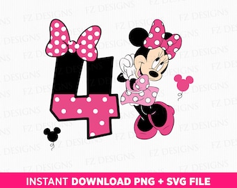 Cute Mouse 4th Birthday Girl SVG, PNG Files (Instant Download)