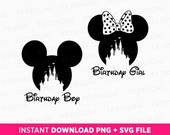 Mouse Ear Birthday SVG Bundle, Magical Kingdom, Girl, Boy (PNG SVG Files)