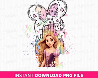 Watercolor Castle Png, Cute Princess Png, Magical Kindom Png, Family Trip Png, Watercolor Mouse Ear and Castle, Png File For Sublimation